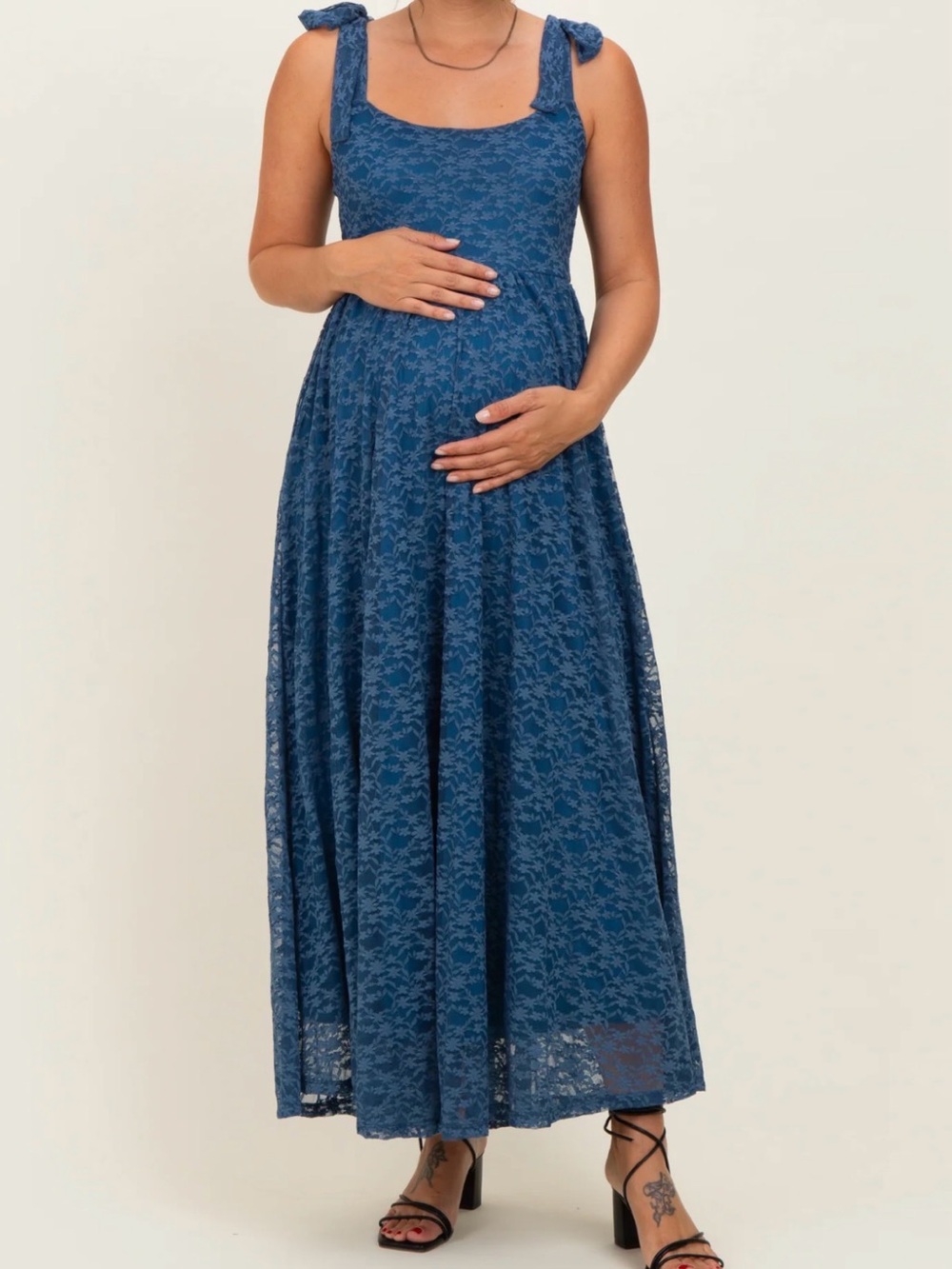 PinkBlush Maternity Blue Sleeveless Lace Maxi Dress